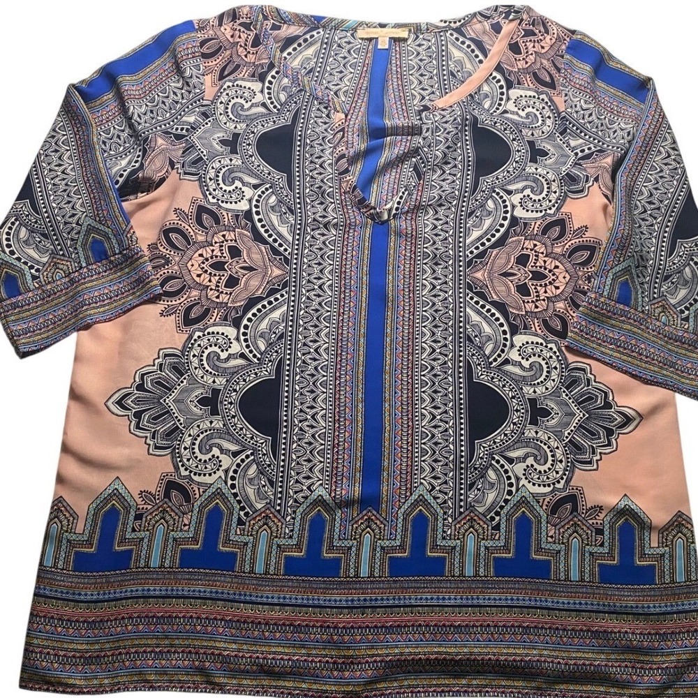 Gibson Latimer Womens XL Pink‎ Blue Paisley Medallion Print Tunic Blouse Top USA